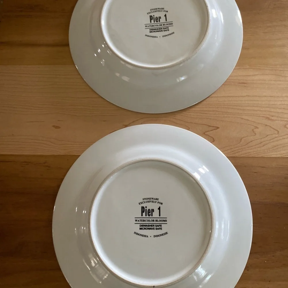 Pier1 Assiettes Watercolor Blooms Purple and Yellow Set Of 2 Ceramic 8”Plates